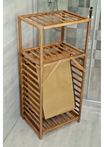 Ceviz Rengi Ahşap Kirli Sepetli Banyo Düzenleyici Raf CVZ01 – Şık, Dayanıklı ve Fonksiyonel Tasarım