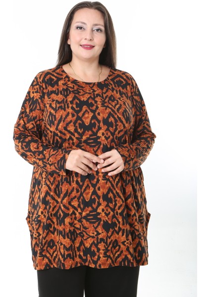 Kadın Yünlü Viskon Likralı Desenli Büyük Beden Tunik