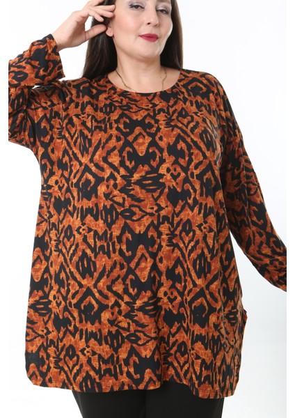 Kadın Yünlü Viskon Likralı Desenli Büyük Beden Tunik fiyatları