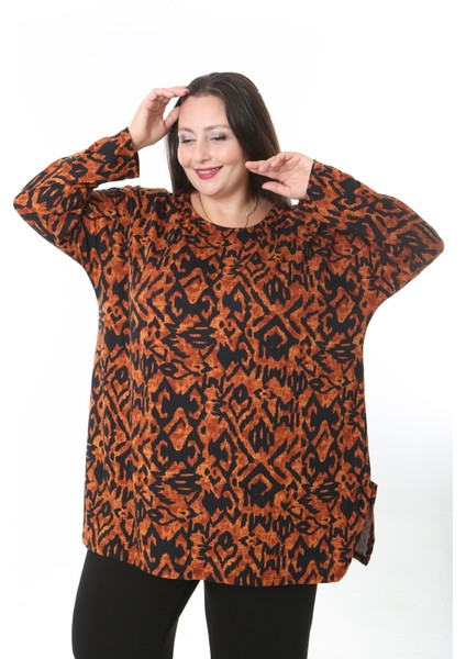 Kadın Yünlü Viskon Likralı Desenli Büyük Beden Tunik modelleri