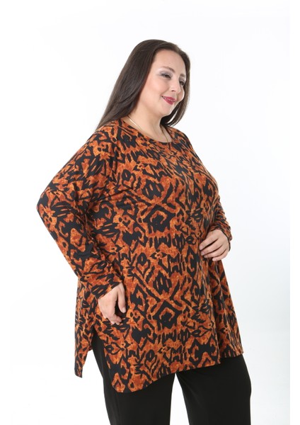Kadın Yünlü Viskon Likralı Desenli Büyük Beden Tunik fırsatları