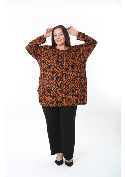 Kadın Yünlü Viskon Likralı Desenli Büyük Beden Tunik indirimleri