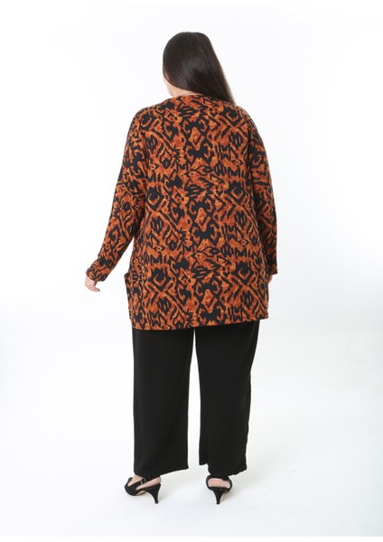 Kadın Yünlü Viskon Likralı Desenli Büyük Beden Tunik