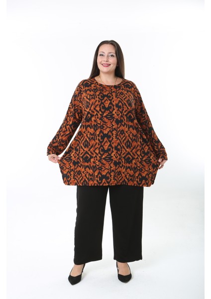Kadın Yünlü Viskon Likralı Desenli Büyük Beden Tunik