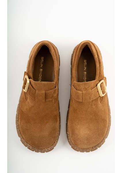 Cerina Süet Kumaş Üzerine Gold Ayarlanabilir Toka Detaylı Kadın Loafer- Taba Süet modelleri