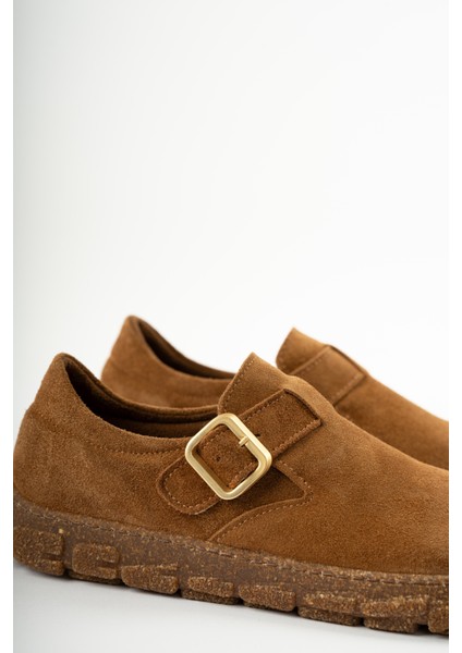 Cerina Süet Kumaş Üzerine Gold Ayarlanabilir Toka Detaylı Kadın Loafer- Taba Süet fırsatları