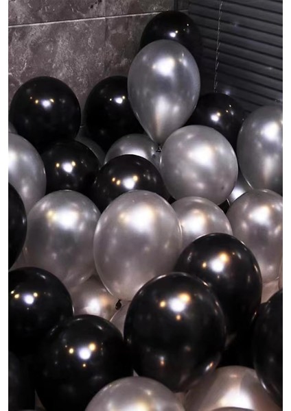 25'li Metalik Sedefli Siyah ve Gümüş Karışık Helyum Balon Seti – Parti, Doğum Günü ve Kutlamalar İçin fiyatları