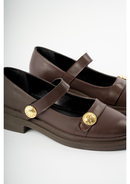 Mirora Gold Aksesuar Detaylı Tek Cırtlı Ortopedik Kadın Loafer- Acı Kahve modelleri
