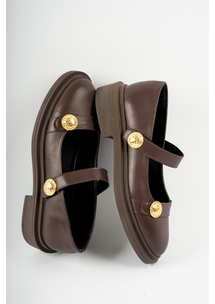 Mirora Gold Aksesuar Detaylı Tek Cırtlı Ortopedik Kadın Loafer- Acı Kahve fırsatları