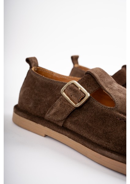Cassiel Hakiki Deri Gold Ayarlanabilir Toka Detaylı Kadın Loafer- Kahve Süet modelleri