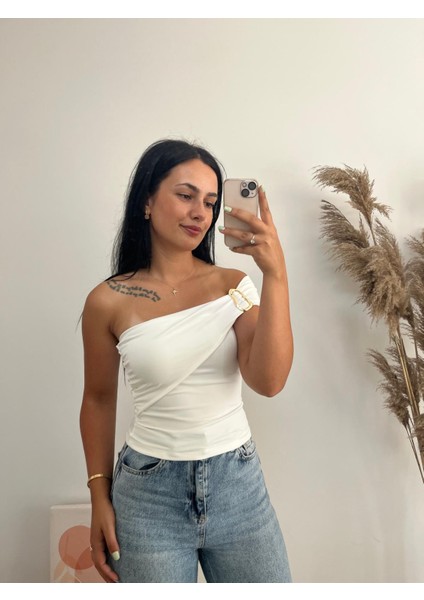 dusohome Metal Toka Detaylı Tek Omuz Şık Bluz fiyatları