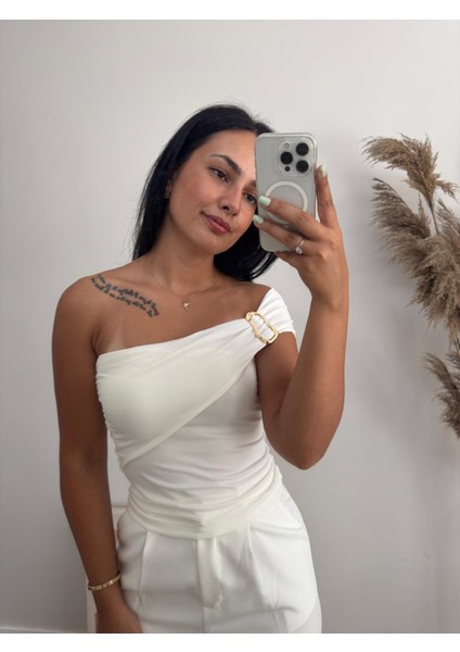 dusohome Metal Toka Detaylı Tek Omuz Şık Bluz modelleri