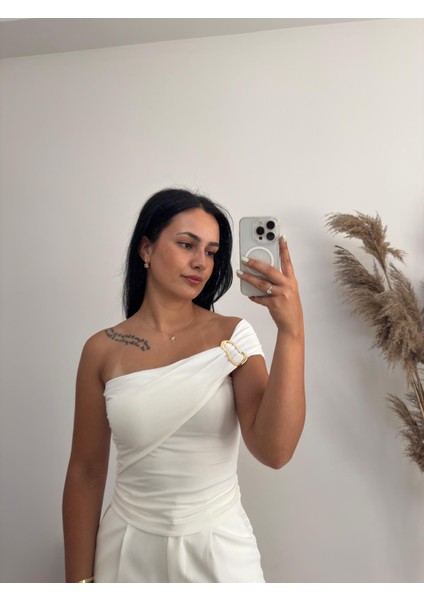 dusohome Metal Toka Detaylı Tek Omuz Şık Bluz indirimleri