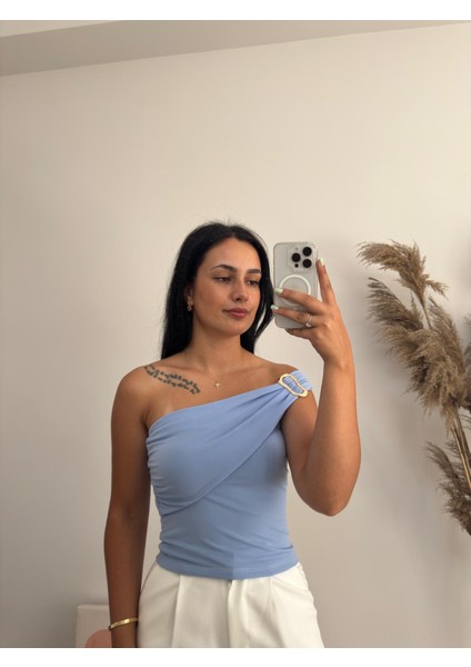 dusohome Metal Toka Detaylı Tek Omuz Şık Bluz modelleri