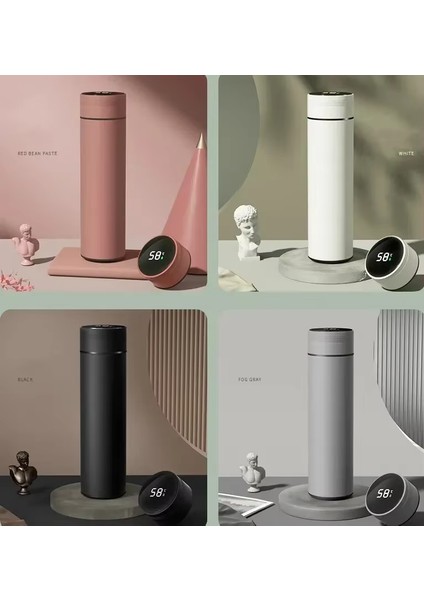 LED Sıcaklık Göstergeli Vakumlu Çelik Termos Bardak 500ML Mug Dijital Termos