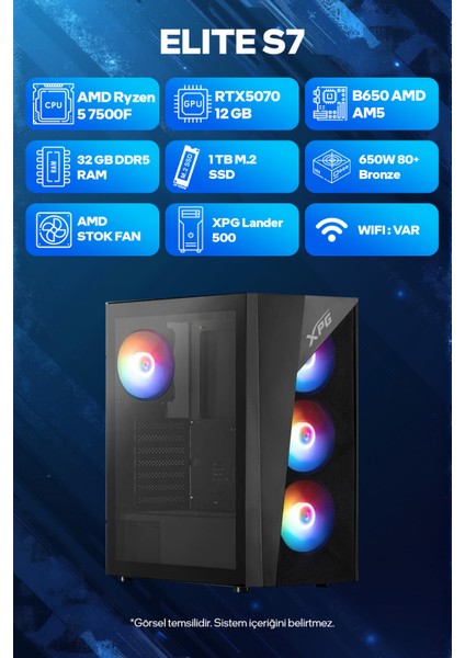 Elite S7 Amd Ryzen 5 7500F 32GB Ram 1tb SSD RTX5070 Freedos Oyuncu Tavsiye Sistem
