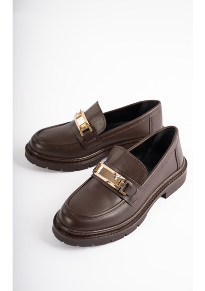Milora Alçak Topuklu Kemer ve Gold Aksesuar Detaylı Kadın Loafer- Acı Kahve fırsatları