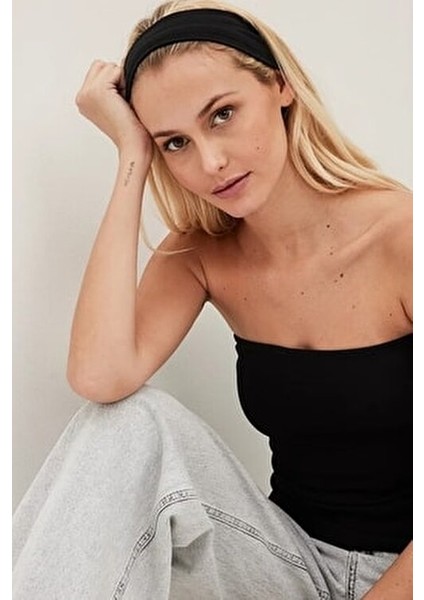 Kadın Siyah Esnek Pamuklu Bandana Saç Bandı