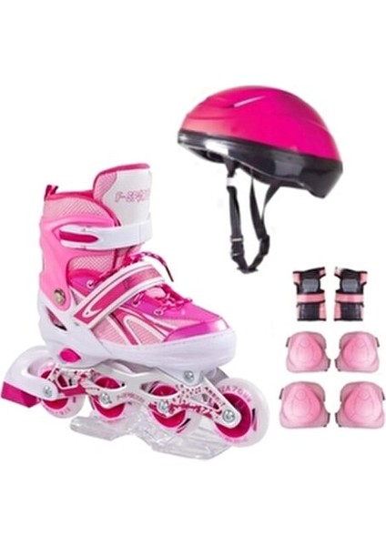berattoys Işıklı Çocuk Pateni ve Kask Dizlik Seti Silikon Teker Metal Gövde Ayarlanir Numaralı 30/33