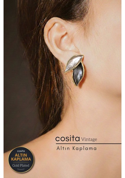 Vintage Altın Kaplama Yaprak Küpe Çok Çeşitli Taşlarla Kadınlar İçin Modern Tasarım