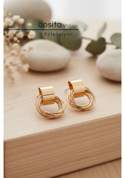 Yellow Gold Metal Çoklu Vintage Küpe fırsatları