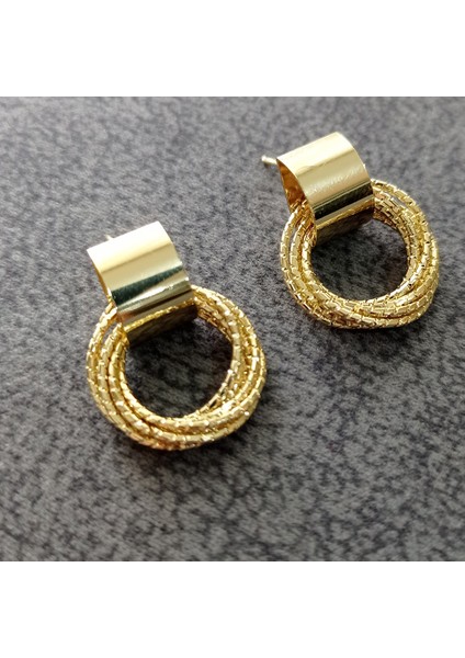 Yellow Gold Metal Çoklu Vintage Küpe