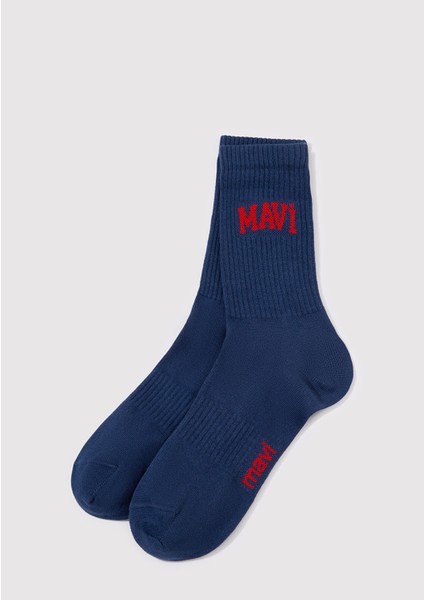 Mavi Logo Baskılı Lacivert Soket Çorap 0911160-34961