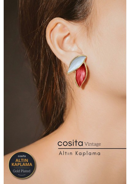 Vintage Gül Kurusu Altın Kaplama Yaprak Küpe