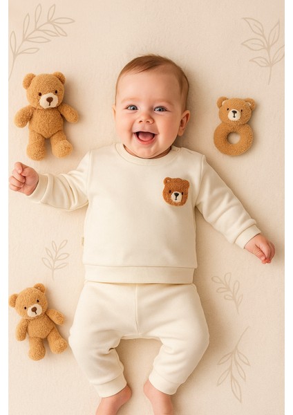 Bebek 0/1-0/3 Ay Ayıcık Nakışlı Hastane Çıkışı Yenidoğan Sweatshirt-Patiksiz Alt modelleri