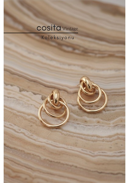 Gold Sıralı Geçme Zincir Örgü Tasarım Şık Gece Elbise Halka Trend Küpe