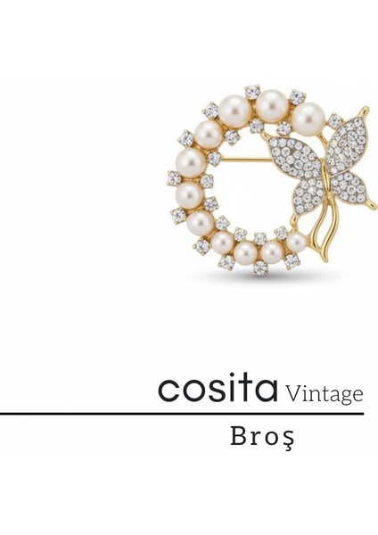 Gold Kadın Sarı Kelebek Tasarımlı İnci ve Zirkon Taşlı Zarif Bijuteri Broş – Şık Aksesuar fırsatları