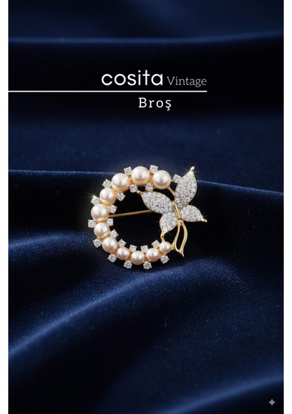 Gold Kadın Sarı Kelebek Tasarımlı İnci ve Zirkon Taşlı Zarif Bijuteri Broş – Şık Aksesuar indirimleri