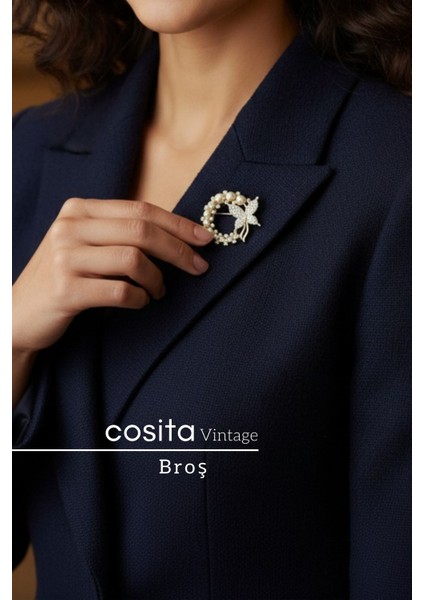 Gold Kadın Sarı Kelebek Tasarımlı İnci ve Zirkon Taşlı Zarif Bijuteri Broş – Şık Aksesuar