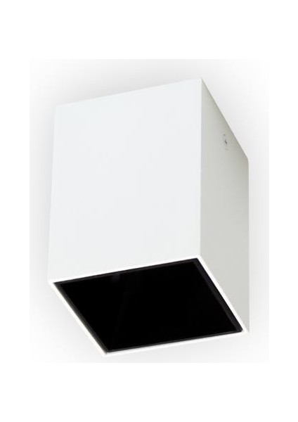 Sıva Üstü Kare Spot Armatür, GU10 Duylu, Beyaz Dış, Siyah İç Kaplama Armatür