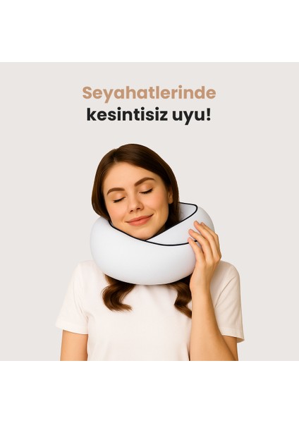 Mavi Seyahat Boyun Yastığı Visko Hafızalı Kolay Taşınabilir %100 Visco Konforlu Ortopedik