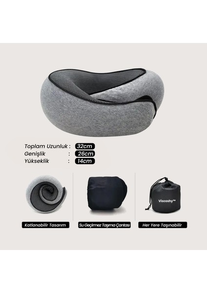 Lacivert Seyahat Boyun Yastığı Visko Hafızalı Kolay Taşınabilir %100 Visco Konforlu Ortopedik