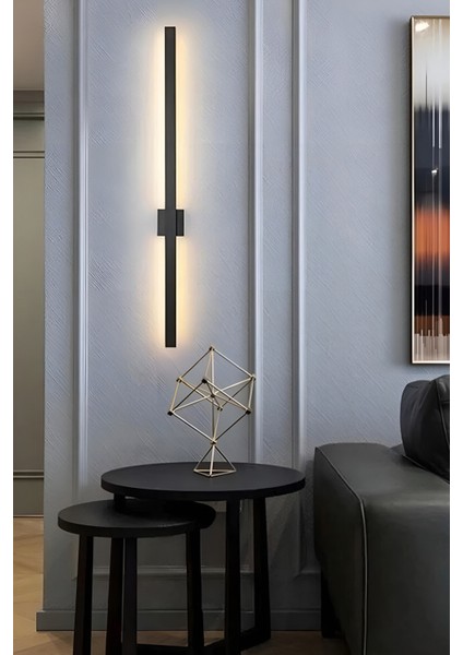 Modern Dekoratif Kılıç Led Duvar Aplik 70 Cm Siyah Profil (Dikdörtgen Rozanslı) 3000K Sarı Işık indirimleri