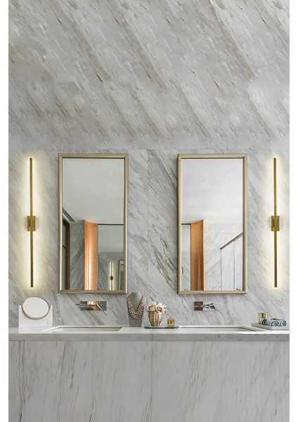 Modern Dekoratif Çubuk Led Duvar Aplik 70 Cm Bronz Profil (Dikdörtgen Rozanslı) 3000K Sarı Işık