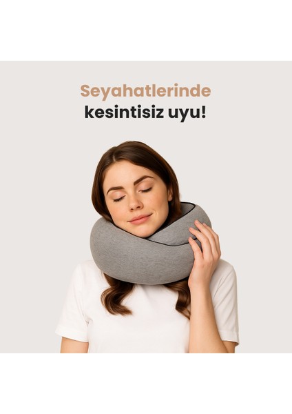 Gri Seyahat Boyun Yastığı Visko Hafızalı Kolay Taşınabilir %100 Visco Konforlu Ortopedik