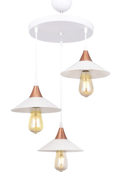 Fötr 3’lü Sarkıt Avize Beyaz – Bakır Detaylı Şapka Formu, Modern Metal Sarkıt, E27 Duylu fiyatları