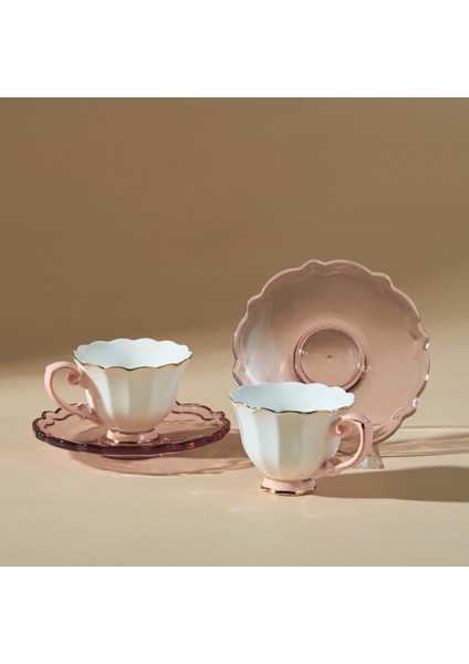 Samo 2 Kişilik Akrilik Tabaklı Pembe Kahve Fincan Takımı 90 ml