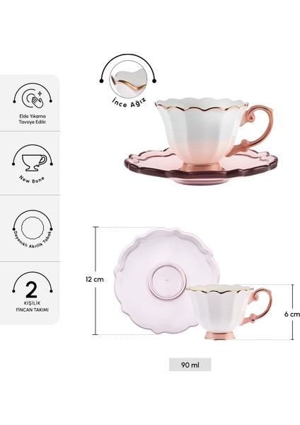 Samo 2 Kişilik Akrilik Tabaklı Pembe Kahve Fincan Takımı 90 ml fiyatları