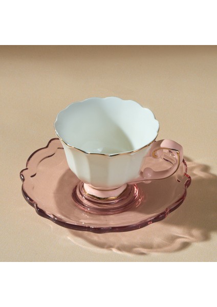 Samo 2 Kişilik Akrilik Tabaklı Pembe Kahve Fincan Takımı 90 ml modelleri