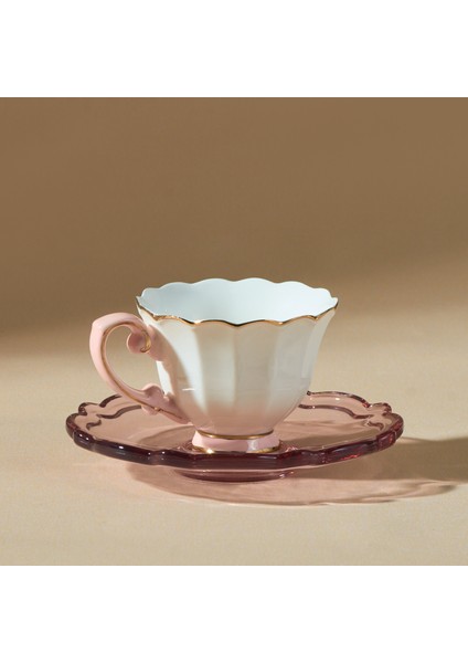 Samo 2 Kişilik Akrilik Tabaklı Pembe Kahve Fincan Takımı 90 ml fırsatları