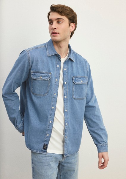 Parker Casual Indigo Mavisi Jean Gömlek 021521-86621