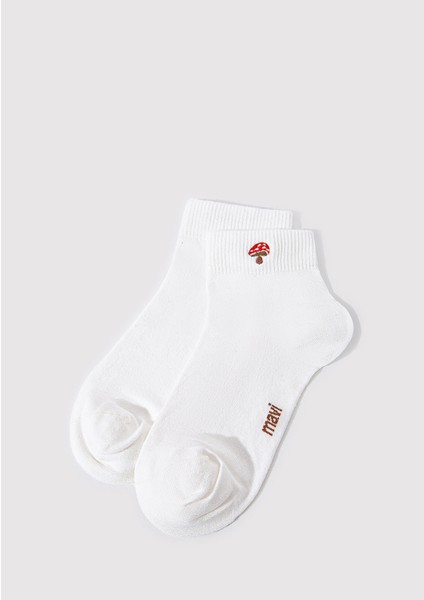 Mantar Nakış İşlemeli Beyaz Soket Çorap 1912755-620