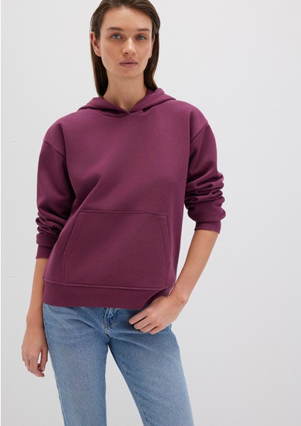 Kapüşonlu Bordo Basic Sweatshirt 167299-70670 fiyatları