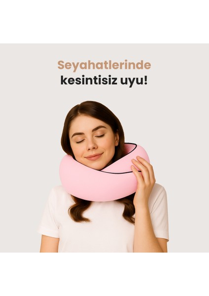 Pembe Seyahat Boyun Yastığı Visko Hafızalı Kolay Taşınabilir %100 Visco Konforlu Ortopedik