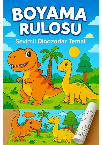 Sevimli Dinozorları Boyuyorum Öğreniyorum Eğleniyorum Boyama Rulosu