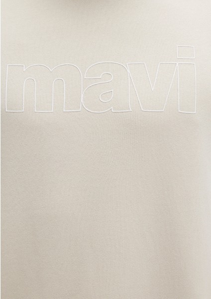 Mavi Logo Baskılı Kapüşonlu Bej Sweatshirt 065606-70134
